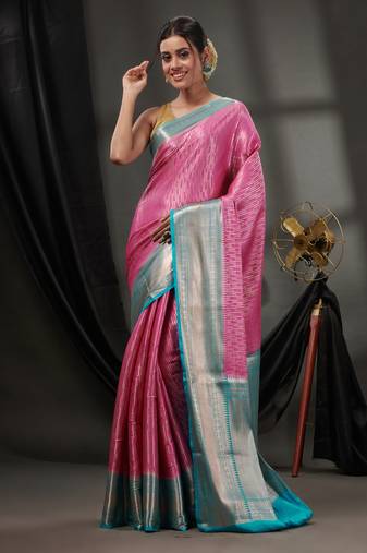 Violet Blended Silk Handwoven Saree With Woven Zari Designs