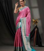 Violet Blended Silk Handwoven Saree With Woven Zari Designs