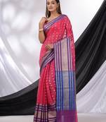 Hot Pink Cotton Blend Handwoven Saree With Texture Designs