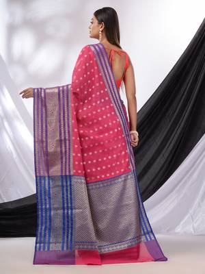 Hot Pink Cotton Blend Handwoven Saree With Texture Designs 4