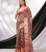 Brown Organza Handwoven Saree With Zari Border
