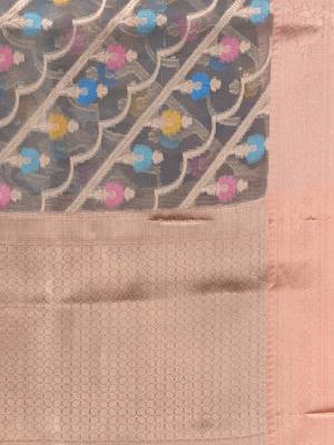 Grey Organza Handwoven Saree With Zari Border 5