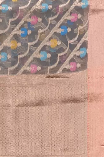 Grey Organza Handwoven Saree With Zari Border