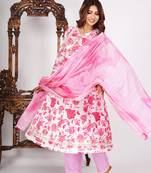 Flower printed rayon anarkali kurti with pant and dupatta