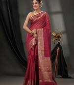 Magenta Cotton Blend Handwoven Saree With Zari Borders