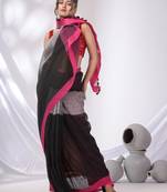 Black And Grey Linen Handwoven Soft Saree