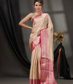 Off White Blended Silk Handwoven Saree With Woven Zari Designs