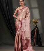 Nude Pink Blended Silk Handwoven Saree With Woven Zari Designs