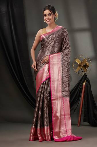 Black Blended Silk Handwoven Saree With Woven Zari Designs