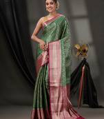 Green Blended Silk Handwoven Saree With Woven Zari Designs