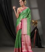 Parrot Green Blended Silk Handwoven Saree With Woven Zari Designs