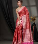 Red Blended Silk Handwoven Saree With Woven Zari Designs