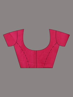 Fuchsia Blended Cotton Handwoven Saree With Leaf Applique 6