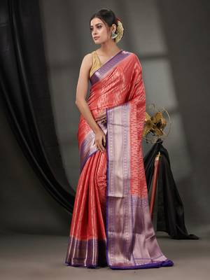 Red Blended Silk Handwoven Saree With Woven Zari Designs 2