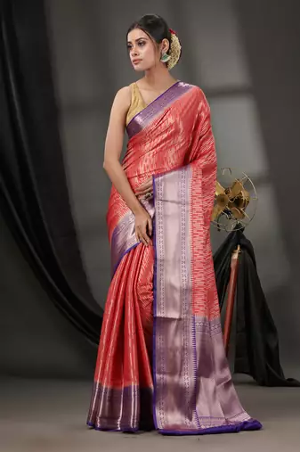 Red Blended Silk Handwoven Saree With Woven Zari Designs