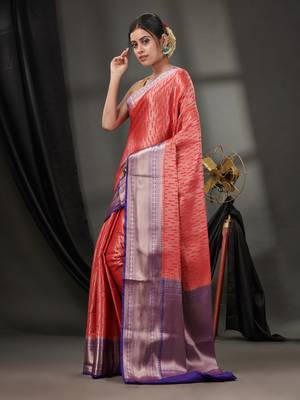 Red Blended Silk Handwoven Saree With Woven Zari Designs 3