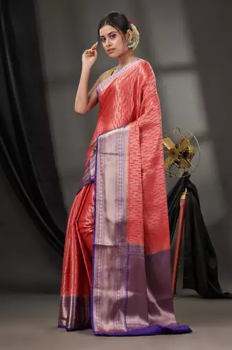 Red Blended Silk Handwoven Saree With Woven Zari Designs