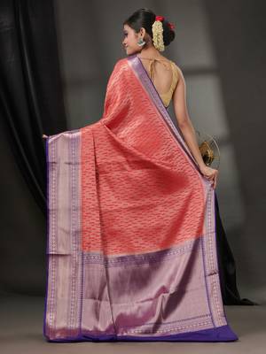 Red Blended Silk Handwoven Saree With Woven Zari Designs 4