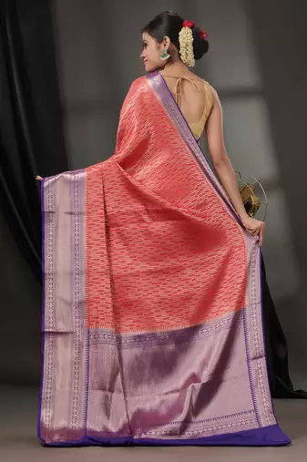 Red Blended Silk Handwoven Saree With Woven Zari Designs