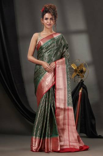 Emerald Green Blended Silk Handwoven Saree With Woven Zari Designs
