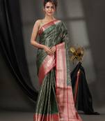 Emerald Green Blended Silk Handwoven Saree With Woven Zari Designs