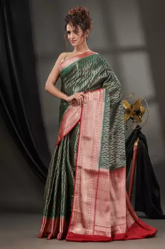 Emerald Green Blended Silk Handwoven Saree With Woven Zari Designs