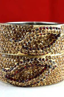 rajasthani brass bangle stone ryhin stone kara ad polki kundun cz size-2.4,2.6