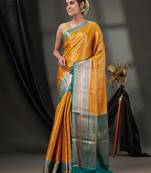 Mustard Blended Silk Handwoven Saree With Woven Zari Designs