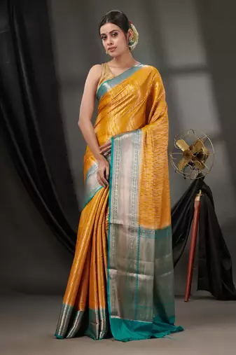 Mustard Blended Silk Handwoven Saree With Woven Zari Designs