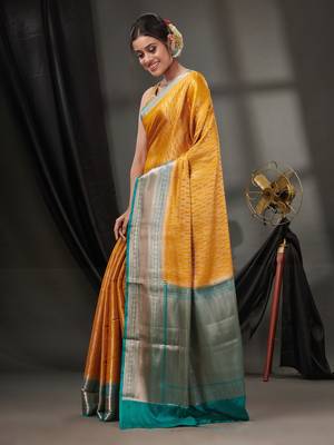 Mustard Blended Silk Handwoven Saree With Woven Zari Designs 3