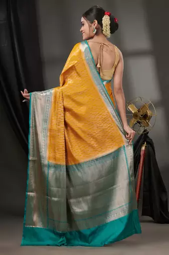 Mustard Blended Silk Handwoven Saree With Woven Zari Designs