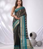 Black Cotton Blend Handwoven Saree With Texture Designs