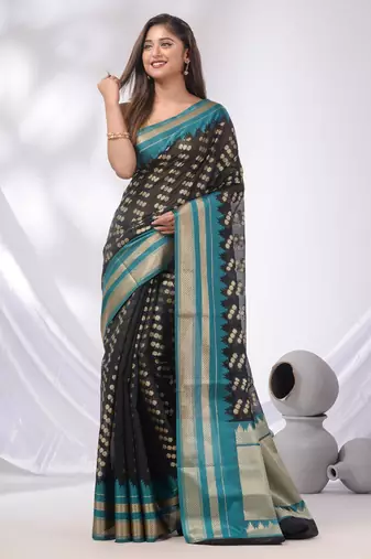 Black Cotton Blend Handwoven Saree With Texture Designs