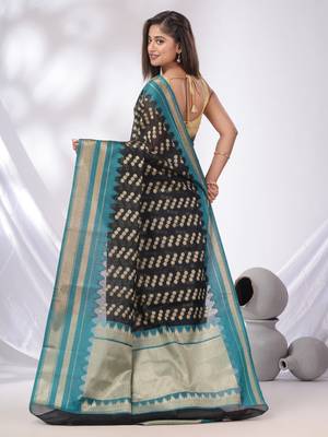 Black Cotton Blend Handwoven Saree With Texture Designs 4
