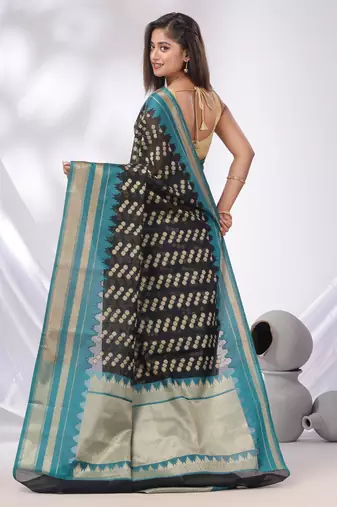 Black Cotton Blend Handwoven Saree With Texture Designs