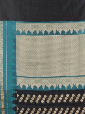 Black Cotton Blend Handwoven Saree With Texture Designs 5