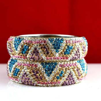 rajasthani brass bangle stone ryhin stone kara ad polki kundun cz size-2.4,2.6 1
