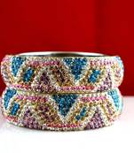 rajasthani brass bangle stone ryhin stone kara ad polki kundun cz size-2.4,2.6