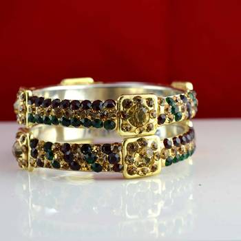 rajasthani brass bangle stone ryhin stone kara ad polki kundun cz size-2.4,2.6,2.8 1
