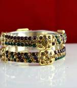 rajasthani brass bangle stone ryhin stone kara ad polki kundun cz size-2.4,2.6,2.8