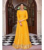 Yellow heavyfront & back embroidery georgette floor length full stitch gowns