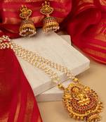 Traditional Temple Necklace Set with Pearl Chain and Laxmi Motif Pendant