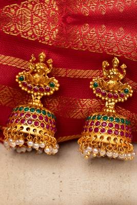 Traditional Temple Necklace Set with Pearl Chain and Laxmi Motif Pendant 4