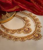 Traditional South Indian Gold Necklace Set with Laxmi Pendant
