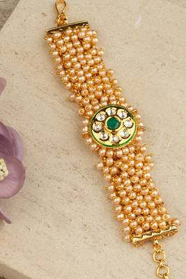 Gold Plated Statement Kundan & Pearl Finish Bracelet 2