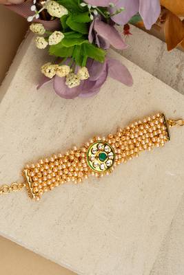 Gold Plated Statement Kundan & Pearl Finish Bracelet 1