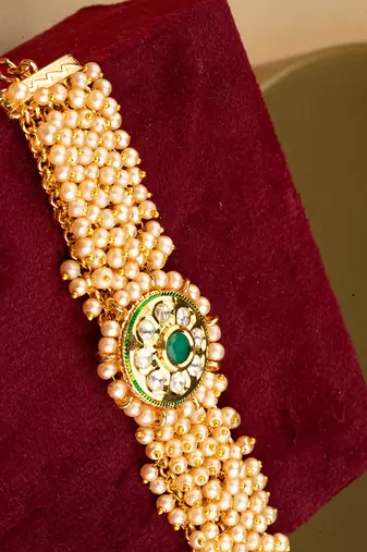 Gold Plated Statement Kundan & Pearl Finish Bracelet