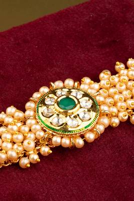 Gold Plated Statement Kundan & Pearl Finish Bracelet 4