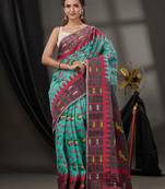 Sea Green Cotton Dhakai Jamdani Handwoven Saree With Woven Designs Without Blouse