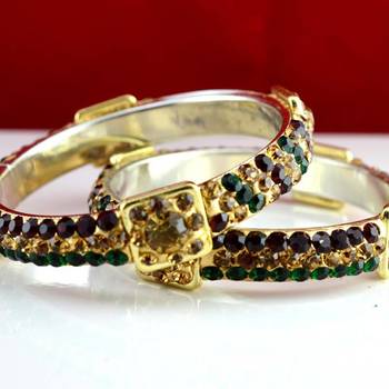 rajasthani brass bangle stone ryhin stone kara ad polki kundun cz size-2.4,2.6,2.8 2
